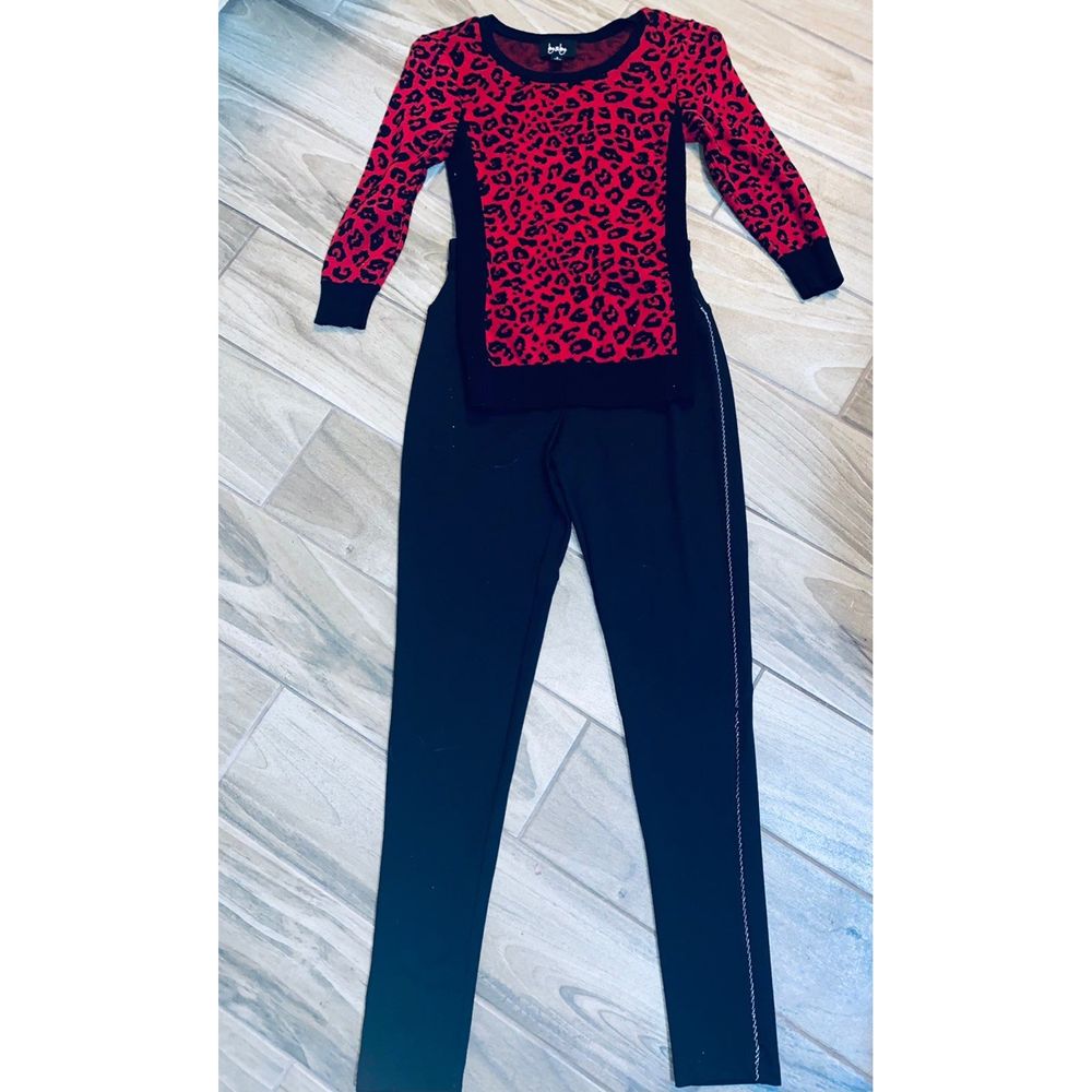 Small red leopard women sweater and INC leggings